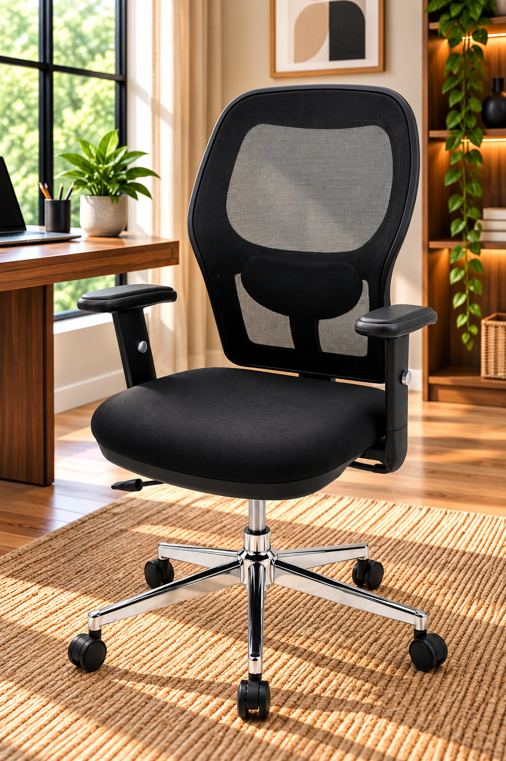 Sleek Black Mesh Work Chair with Chrome Base