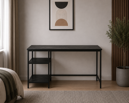 WOHOMO Computer Desk with Shelves Home Office Desk with Bookshelves Black Study Writing Table Modern Simple Style Workstation, Black Marble