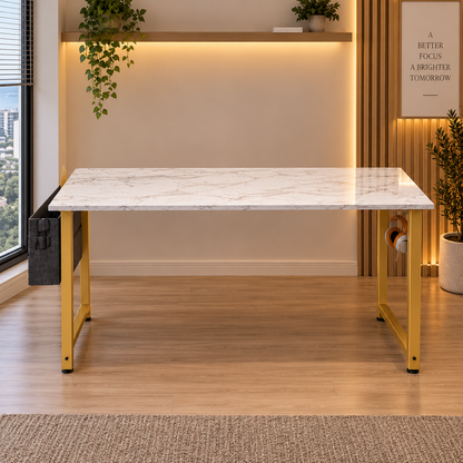 Modern Marble-Top Computer Desk with Storage