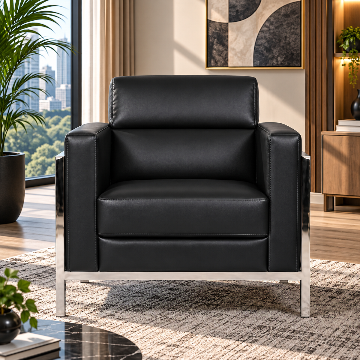 Contemporary Padded Sofa and Lounge Chair Set