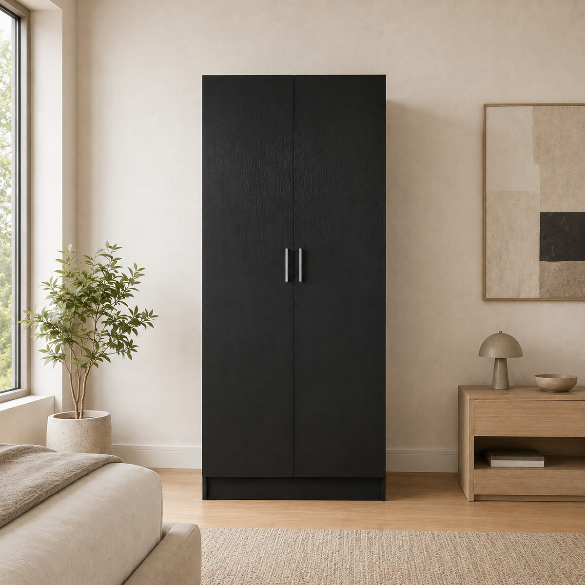 Modern Black 2-Door Storage Wardrobe