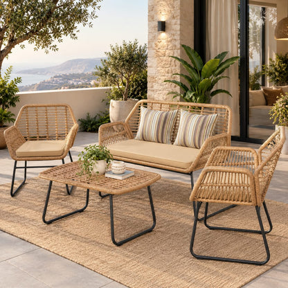 Modern Woven Outdoor Patio Sofa Set with Coffee Table