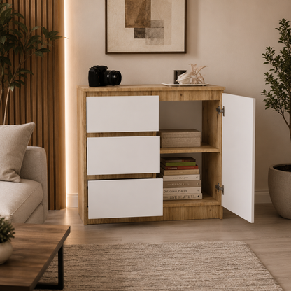 Modern 3-Drawer Storage Cabinet with Shelves