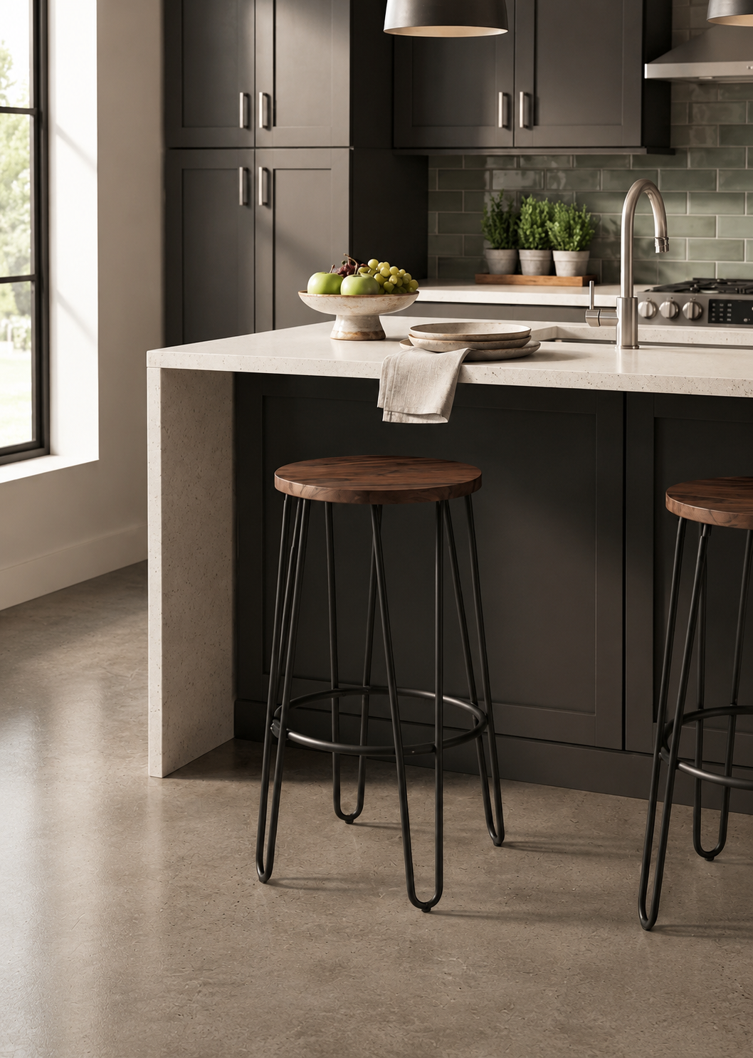 Bar Height Stools-Backless Barstools with Hairpin Legs Wood Seat-Kitchen