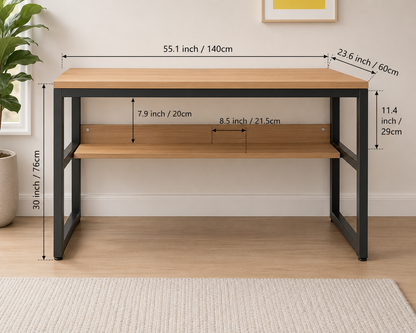 Computer Desk with Bookshelf/Metal Hole Cable Cover