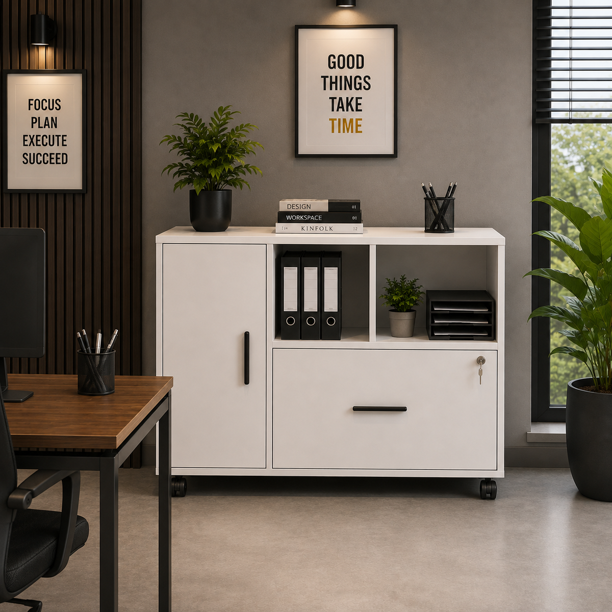 Modern White Home Office Storage Cabinet