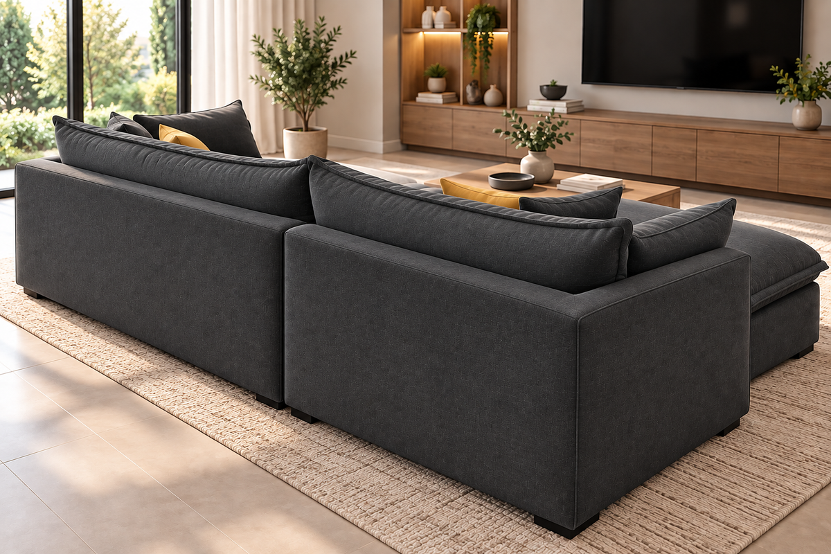 Modern Charcoal Gray L-Shaped Sectional Sofa with Chaise