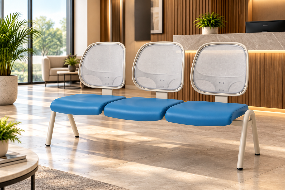 Modern 3-Seater Waiting Room Bench with Mesh Backrests & Padded Seats