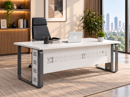 Premium White Office Desk with Sleek Metal Legs