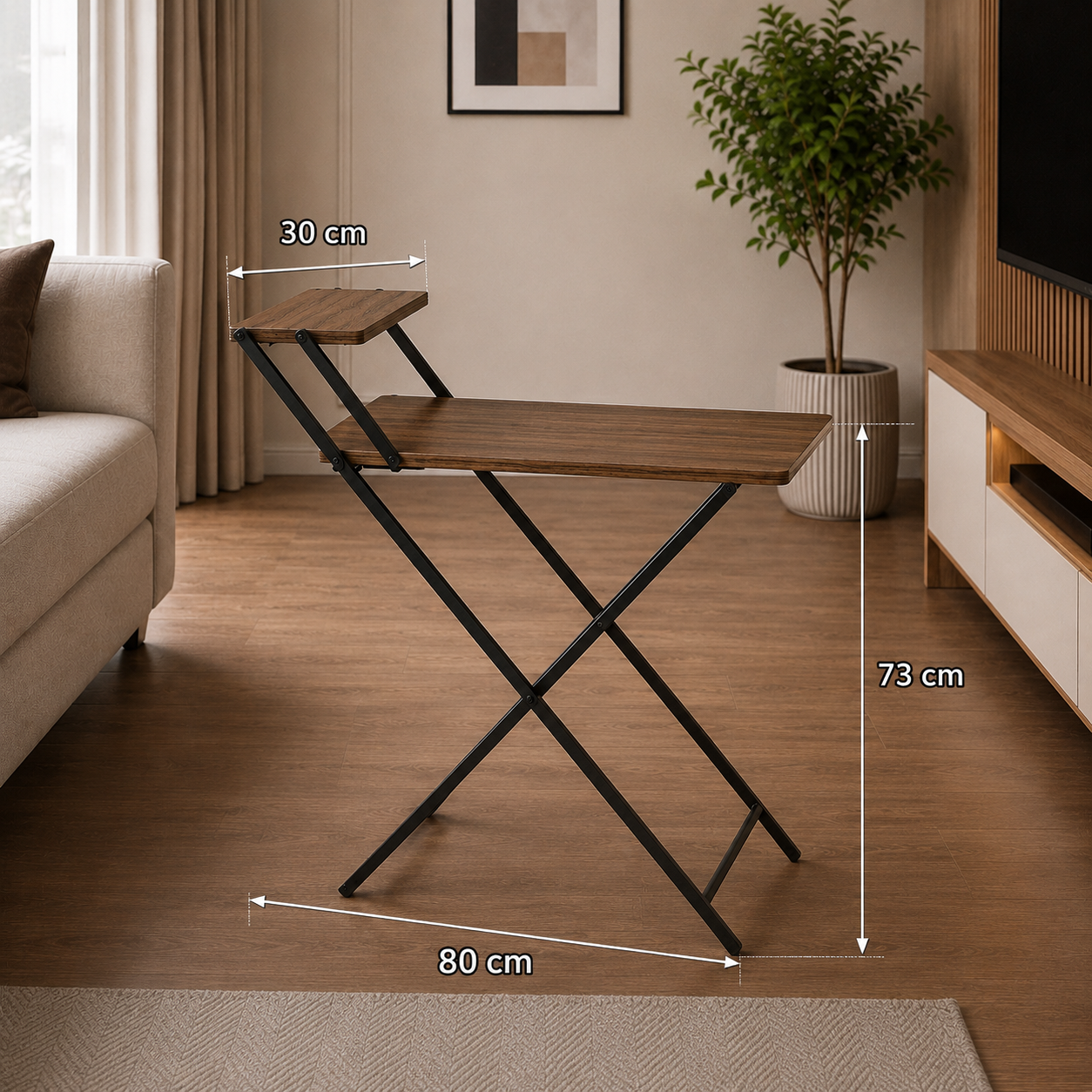Folding Desk or Small Computer Table with Top Shelf Width