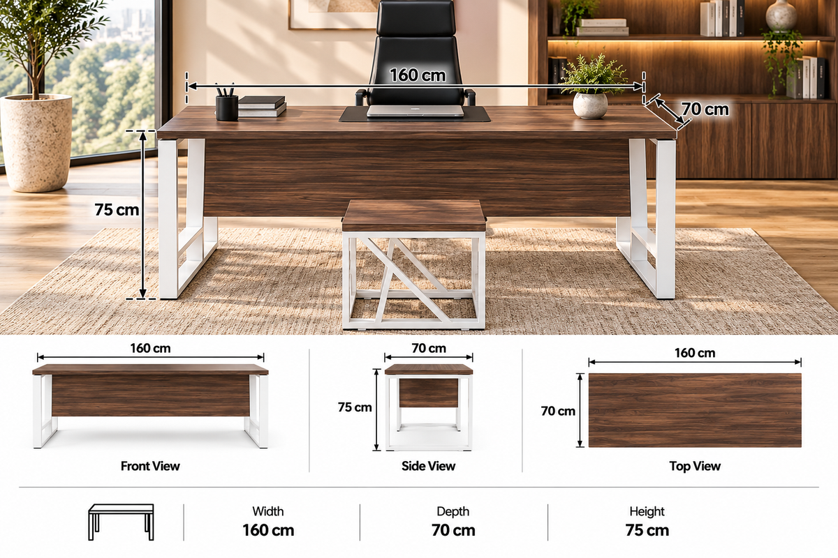 Premium Executive Desk with White Metal Frame