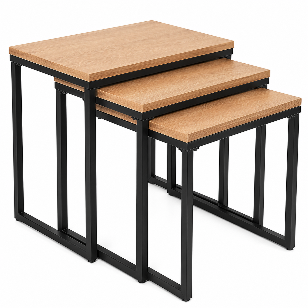 C-Shaped Rustic Wood Nesting Side Tables 3-Piece Set