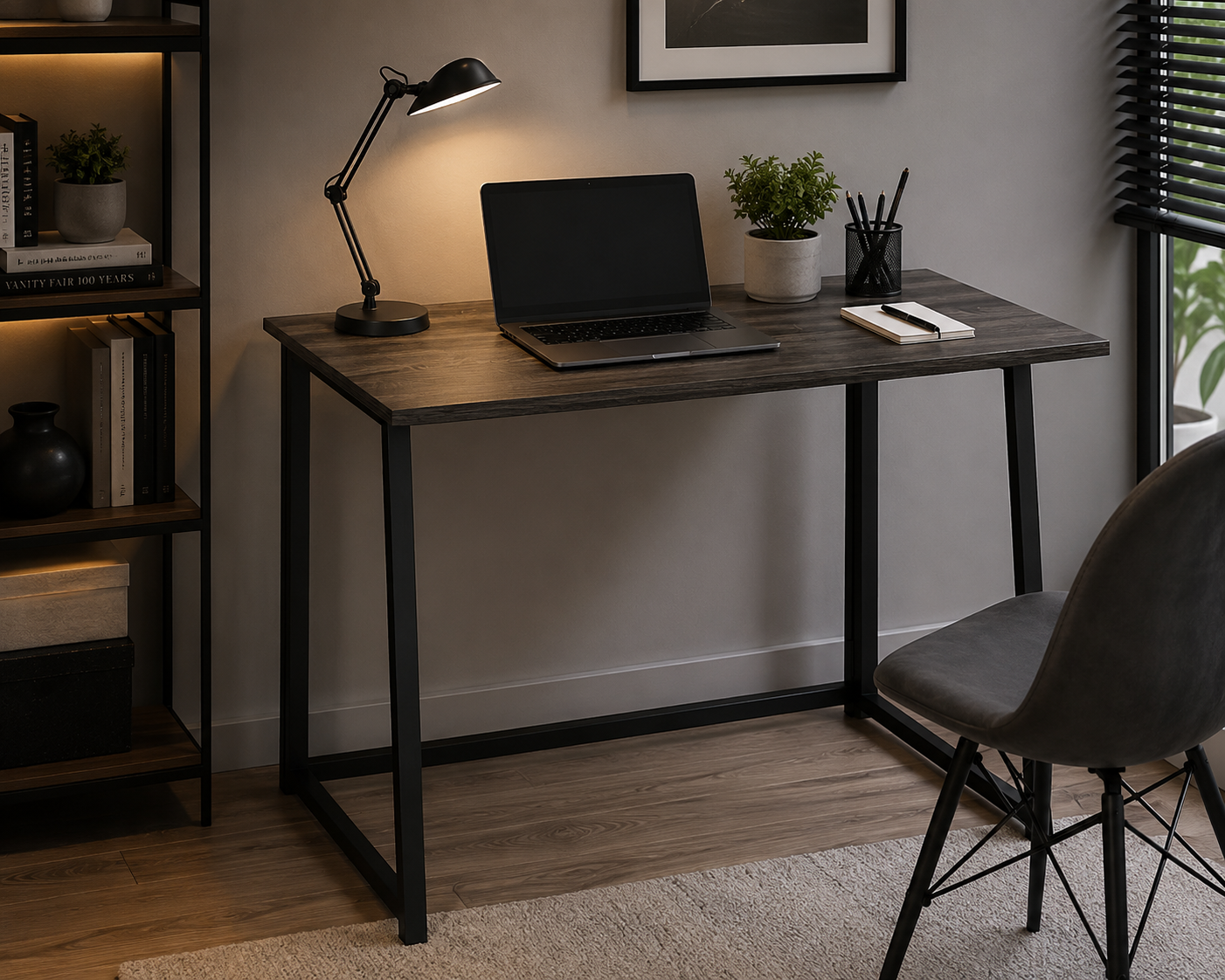 Folding Computer Desk, 31.5 Inch Size, Grey/Black