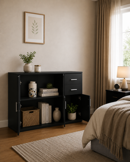 Panana Sideboard Storage Cupboard Cabinet Unit with Doors and Drawers Living Room Bedroom Furniture Black