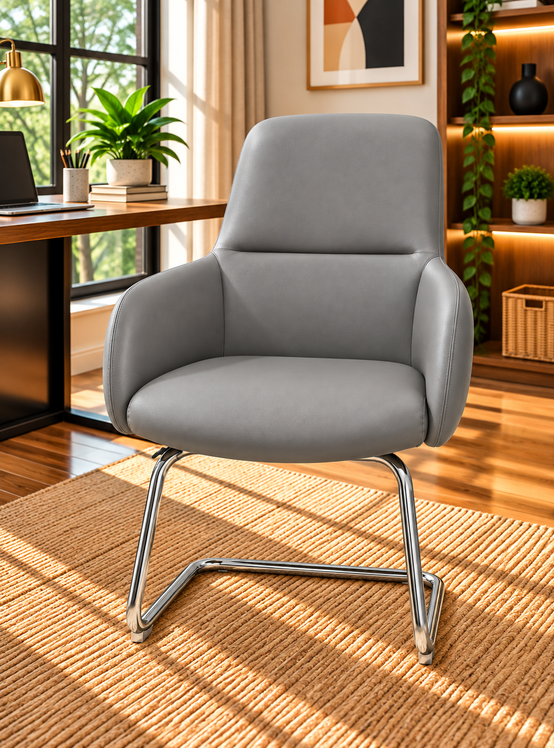 Modern Padded Visitor Chair with Curved Armrests