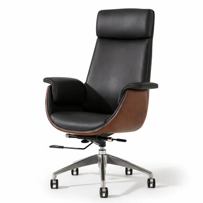 Modern Executive Reclining Office Chair with Padded Headrest & Wooden Accents