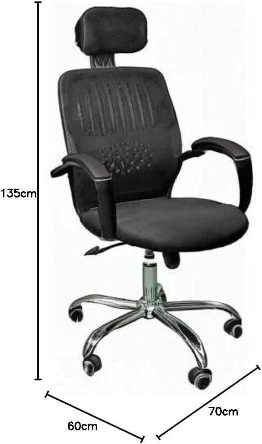 Comfortable Mesh Office Chair with Headrest, Adjustable Height, Black, bY wood desk