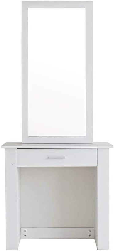 Panana Modern Girls Bedroom Dressing Table Sliding Mirrored Door with 1 Drawer Makeup Desk Vanity Table (White)