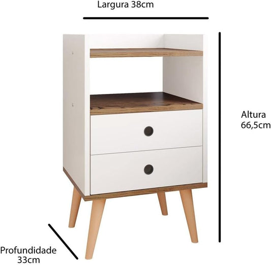 Lojas RPM Bedroom Bedside Table Dream 2 Drawers with Feet Retro Style (Off White/Brake)