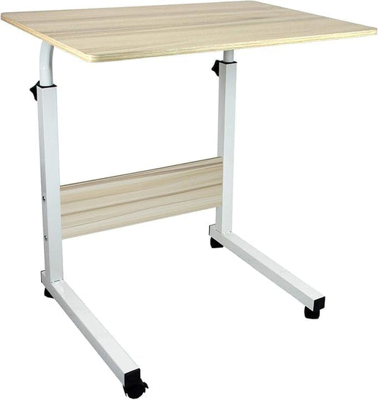 Z ZELTA Height Adjustable Mobile Table with Rolling Castors, Overbed Laptop Desk, Multi-Purpose Table, Sturdy Metal Frame, Birch Finish, Perfect for Home, Office, and Hospital Use