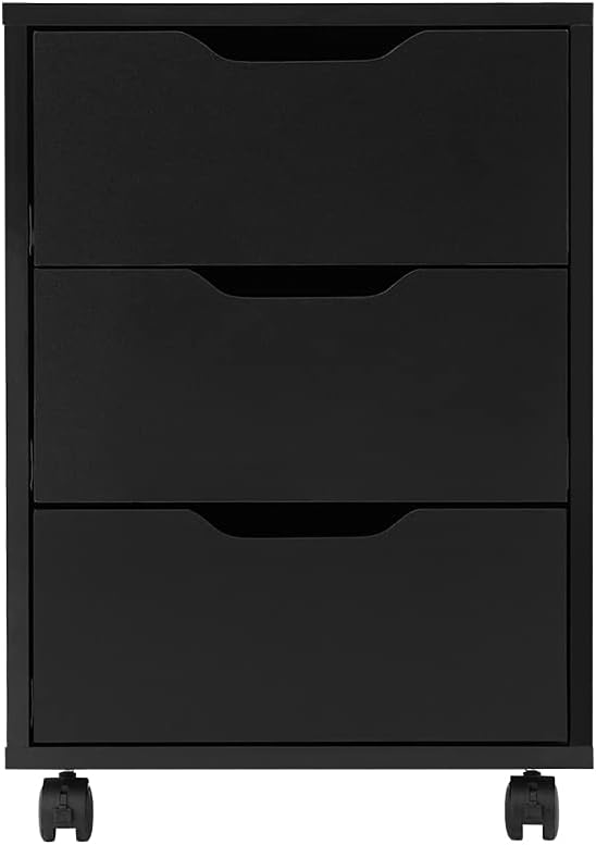 Panana Office Mobile File Cabinet with 3 Drawers, White Wooden Storage Unit with Caster Wheels Under Table Pedestal Side File Document Cabinet (Black)