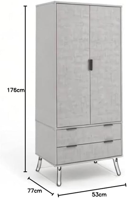 FurniFlex 2 Door Double Wardrobe Cupboard Bedroom Storage with 2 Drawer, Grey