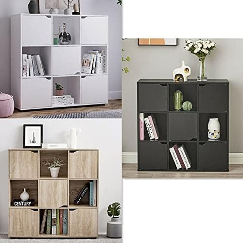 Panana 9 Cube Wooden Storage Unit Modern Stylish Bookcase Shelving 9 Cubes with 5 Doors Bookshelves Cubes Shelf/Shelves Books CDs & DVDs Office Home Storage (White)