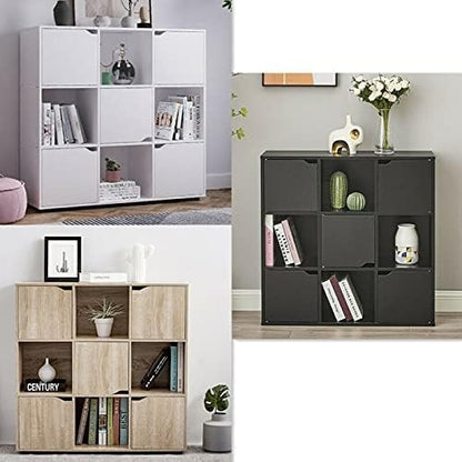 Panana 9 Cube Wooden Storage Unit Modern Stylish Bookcase Shelving 9 Cubes with 5 Doors Bookshelves Cubes Shelf/Shelves Books CDs & DVDs Office Home Storage (White)
