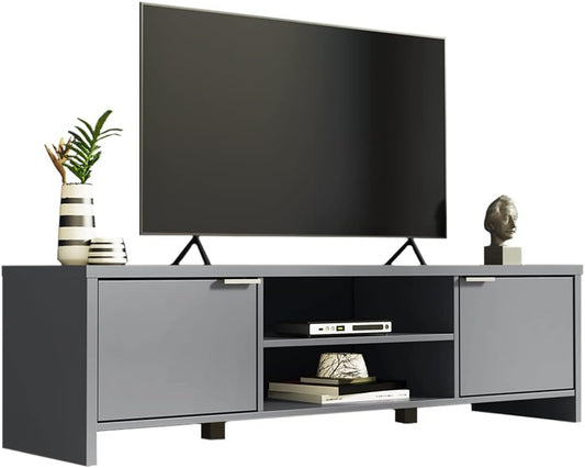 MADESA TV Stand Cabinet with Storage Space and Cable Management, TV Table Unit for TVs up to 65 Inches, Wooden, 40 H x 38 D x 145 L cm - Grey