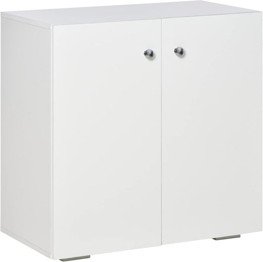 FurniFlex Living Room Sideboard with 2 Doors Auxiliary Wardrobe and 2 Shelves, 70 cm x 39 cm x 70 cm Size, White