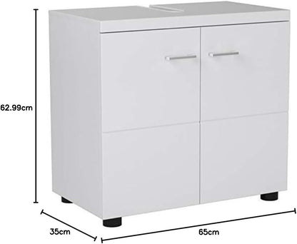 Trendteam Smart Living Nightlife Bathroom Sink Vanity Unit, 65 x 63 x 35 cm, High-Gloss White with Lots of Storage Space