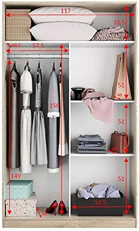 Dmora Wardrobe with Two Sliding Doors and Three Shelves, Oak and Glossy White, cm 120 x 50 x h200, Length 120 cm
