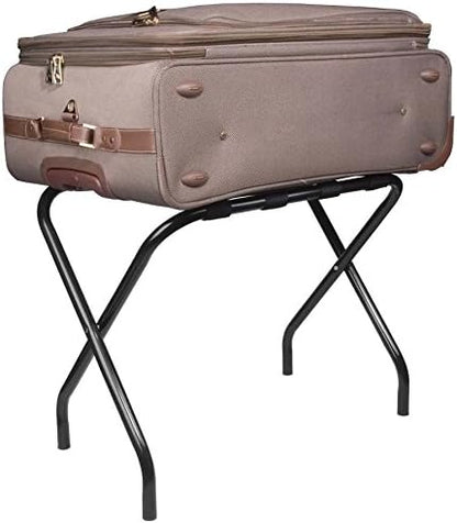 Kings Brand Furniture Furniture-Black Metal Foldable Luggage Rack Stand with Nylon Belts