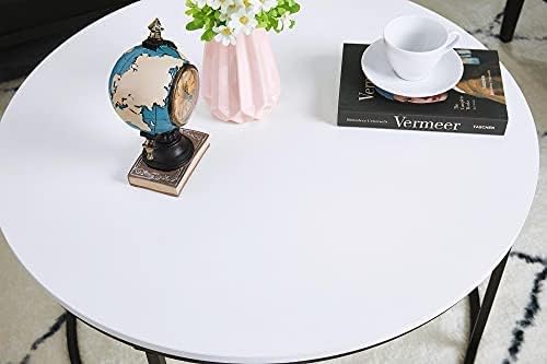 White Round Coffee Table for Living Room, Bedroom and Office, Modern Cocktail Table, Accent Side Sofa Table with Wooden Top & Metal Frame, Sturdy and Stylish, 31.5 Inch