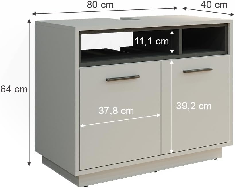Vicco Beatrice Vanity Unit Modern 80 x 64 cm Bathroom Cabinet Bathroom Cabinet Bathroom Furniture Cupboard Door Cupboard Compartment (Grey-Anthracite)