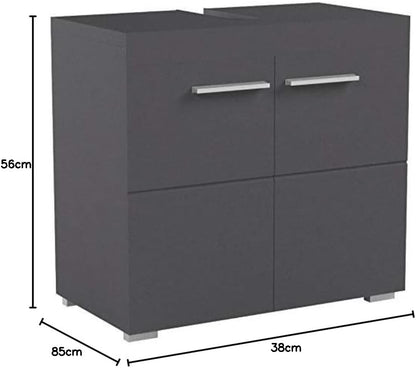 Trendteam Smart Living Amanda Bathroom Sink Vanity Unit, 60 x 56 x 34 cm, Grey/High-Gloss Agave Grey with Lots of Storage Space