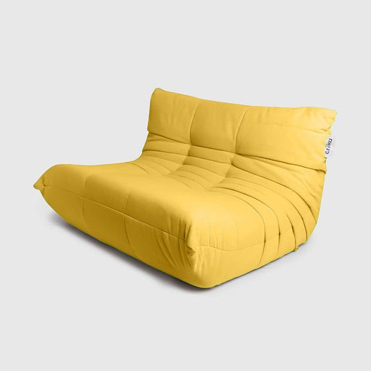 Ariika Mellow Couch Yellow Outdoor 130W x 102L x 80H, crafted to high standards for ultimate comfort, with memory foam and high-density sponge cushion seating.