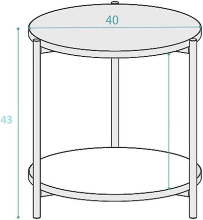 Homes Element Multi-Purpose Modern Versatile Marble Texture 2 Tier Round Shape Coffee Table Nesting Table End Table Bedside Table Nightstand for Living Room Bedroom Reception Office-40x40x43cm(White)