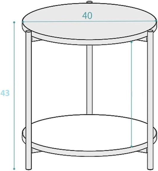 Homes Element Multi-Purpose Modern Versatile Marble Texture 2 Tier Round Shape Coffee Table Nesting Table End Table Bedside Table Nightstand for Living Room Bedroom Reception Office-40x40x43cm(White)