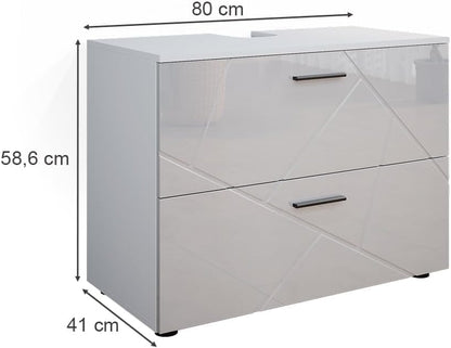FurniFlex FF844 High Gloss Irma Vanity Unit Bathroom Cabinet, 80 cm Size