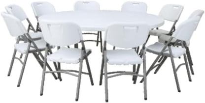 Round Table, 180 cm Diameter, White Top with Steel Frame, Portable