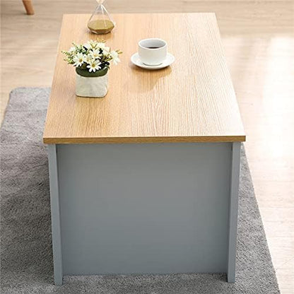 Homeke Lancaster Living Room 3 piece Set Lamp Table Side Table Coffee table with Shelf 2 Drawers Corner TV Stand (Grey+Oak)