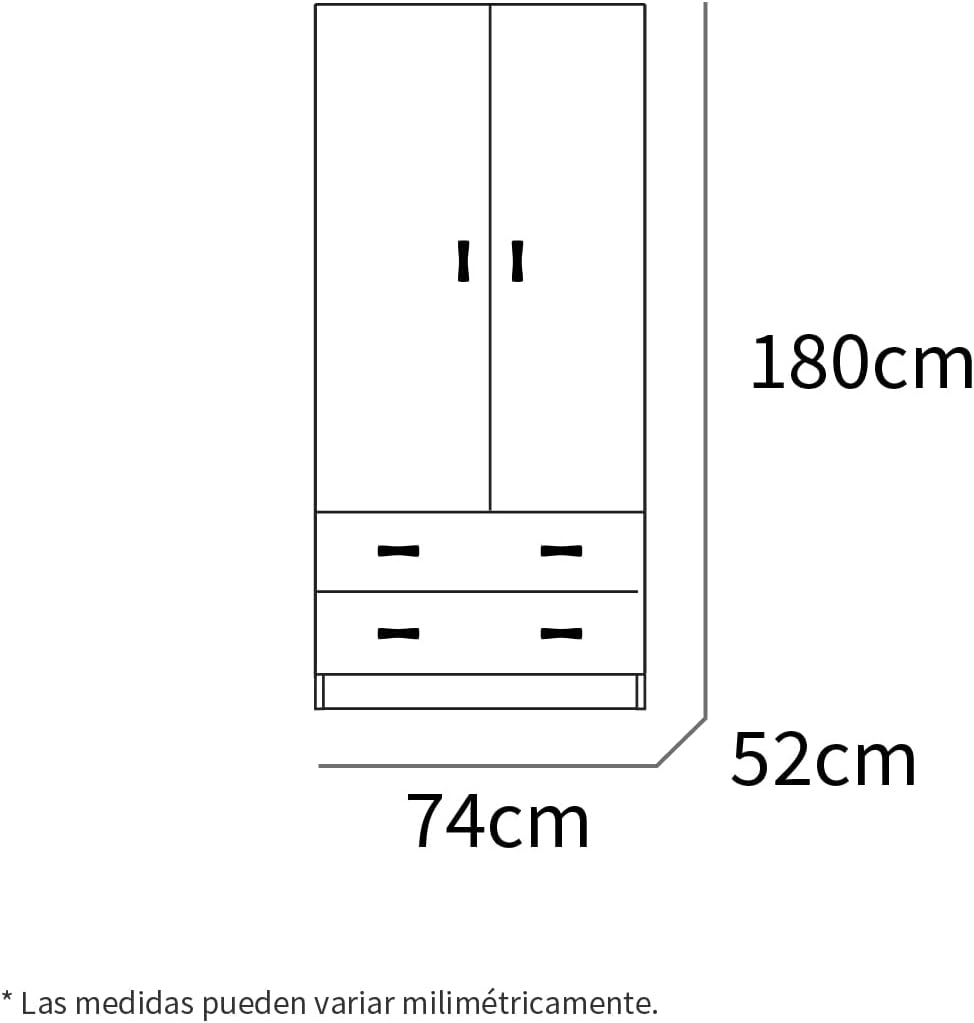 MUEBLES PITARCH Wardrobe White Gloss 2 Doors 2 Drawers Closet Youth Bedroom 74 x 180 x 50