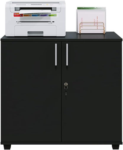 Panana 2 Door Wood File Cabinet With Lock, Office Storage Cupboard Lateral Filing Cabinet Organizer For Home Office (Black)