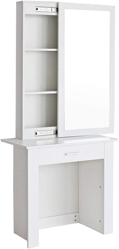 Panana Modern Girls Bedroom Dressing Table Sliding Mirrored Door with 1 Drawer Makeup Desk Vanity Table (White)