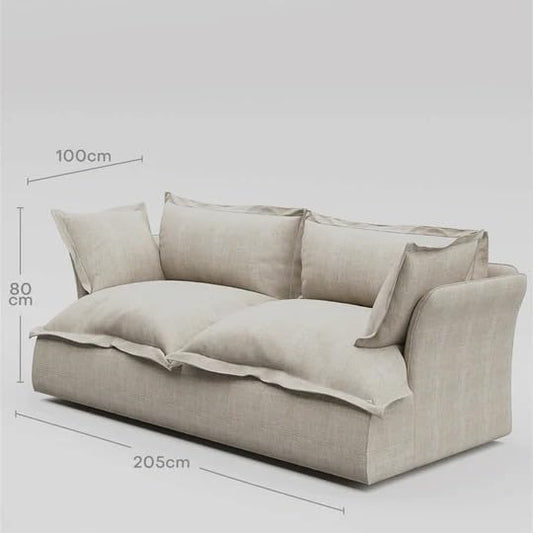 ariika Haven 2 Seater Sofa 205 x 100 H:80 cm - Beige, 100% Polyester Linen Texture Soft Feel, Latex & down alternative filling.