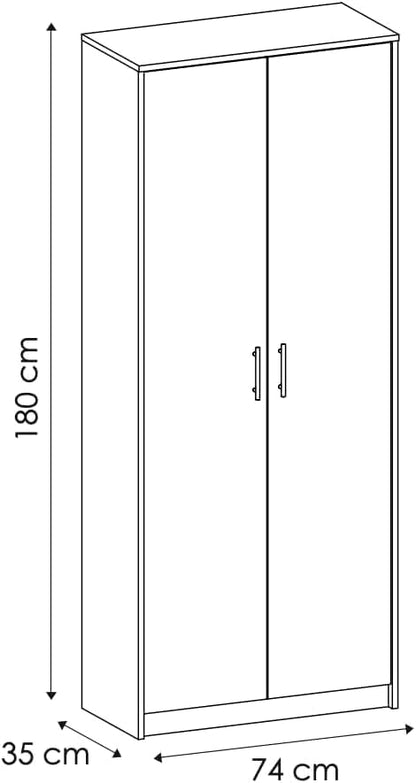 FurniFlex 6-Shelves MDF Wood Wardrobe Cabinet, 74 cm x 180 cm Size, White