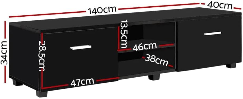 Artiss TV Unit Cabinet Entertainment Units, 140cm Length Stand Table Cabinets Storage Shelf Organiser Cupboard Home Living Room Bedroom Furniture, with 2 Drawer and Cable Management Holes Black