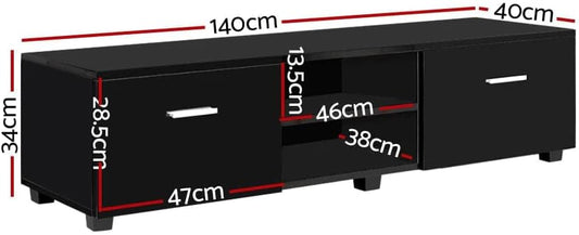 Artiss TV Unit Cabinet Entertainment Units, 140cm Length Stand Table Cabinets Storage Shelf Organiser Cupboard Home Living Room Bedroom Furniture, with 2 Drawer and Cable Management Holes Black