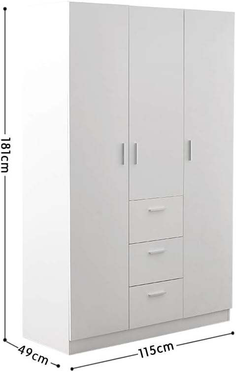 Panana Modern 3 Doors, 3 Drawers Wardrobes with Hanging Rail, Large Triple Clothes Storage Closet - White